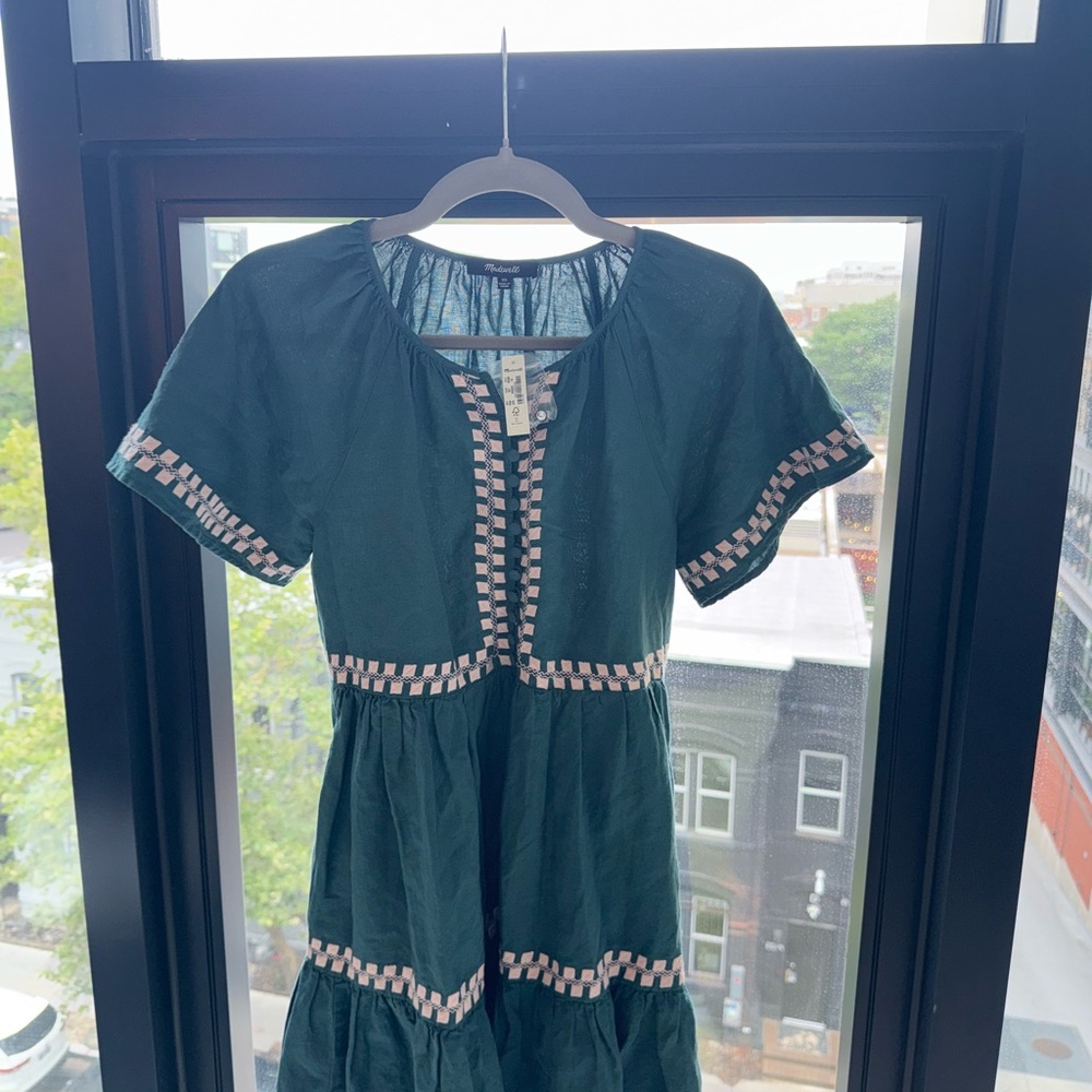 Madewell Teal Blouse with Pink Details